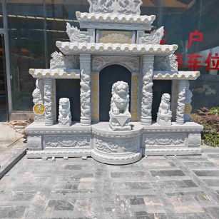 吕梁芝麻白中国黑石材套墓 花岗岩墓碑